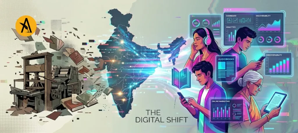 Digital publishing transforming the Indian book industry with ebooks, audiobooks, online platforms, and global distribution
