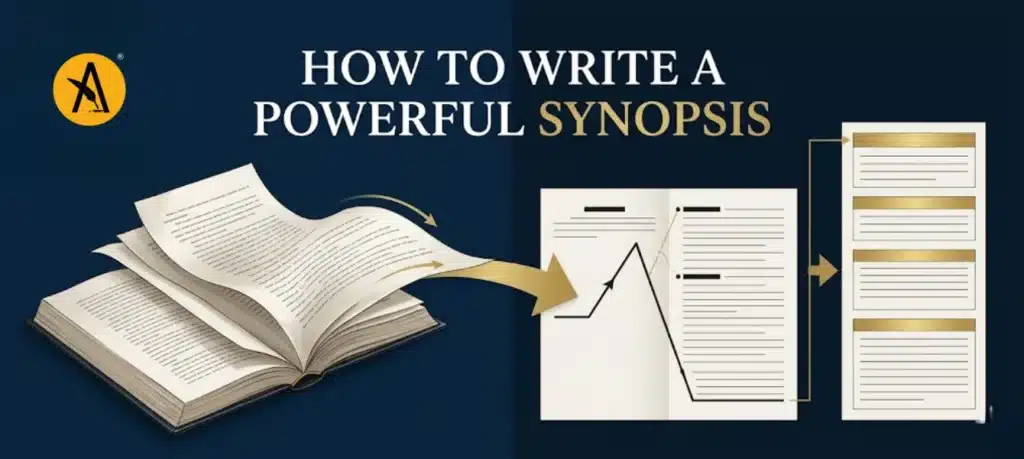 Writer creating a book synopsis with structured notes and manuscript pages for submission to Indian publishers